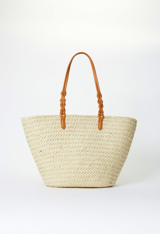 Straw Braided Tote Natural/ Camel