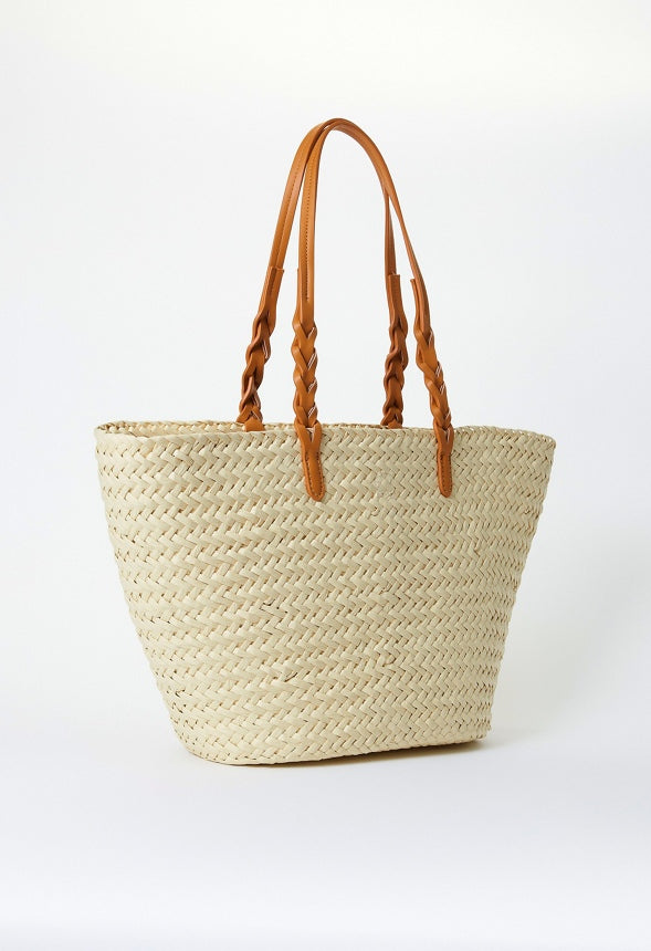 Straw Braided Tote Natural/ Camel