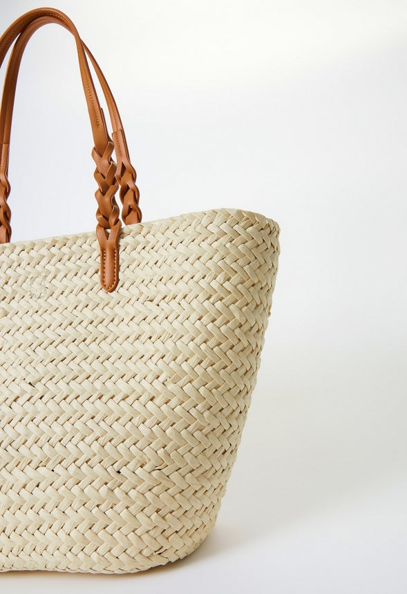 Straw Braided Tote Natural/ Camel