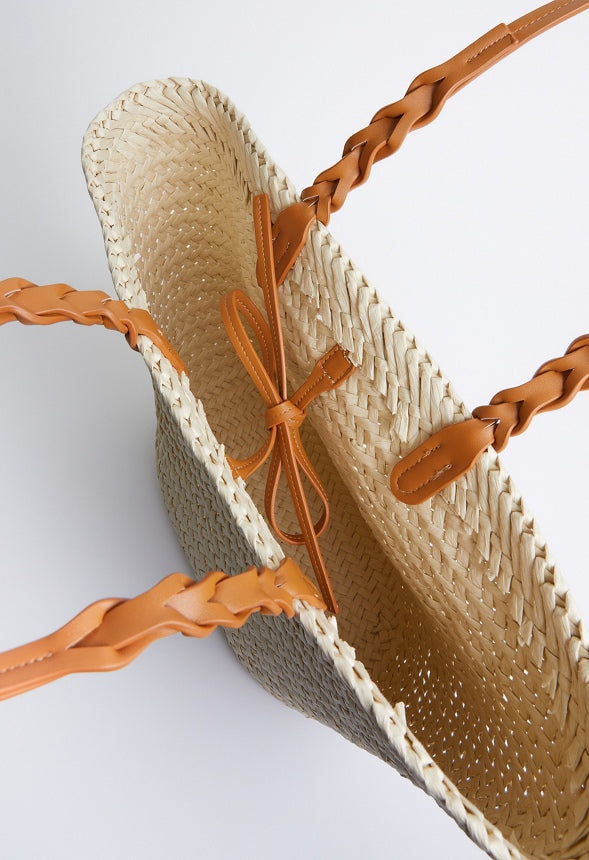 Straw Braided Tote Natural/ Camel