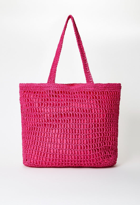 Crochet Raffia Tote Raspberry Sorbet