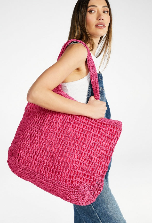 Crochet Raffia Tote Raspberry Sorbet