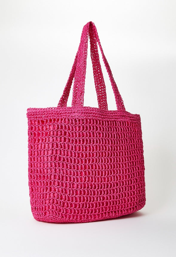 Crochet Raffia Tote Raspberry Sorbet