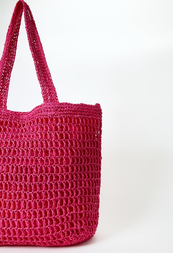 Crochet Raffia Tote Raspberry Sorbet