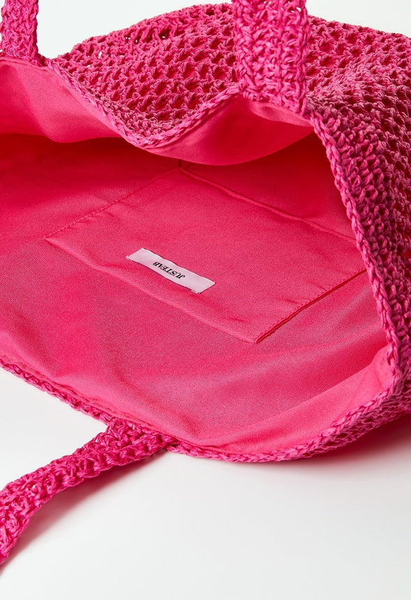 Crochet Raffia Tote Raspberry Sorbet