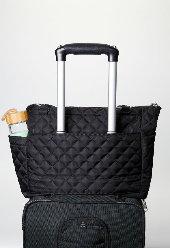Quilted Tote With Front Pockets Black