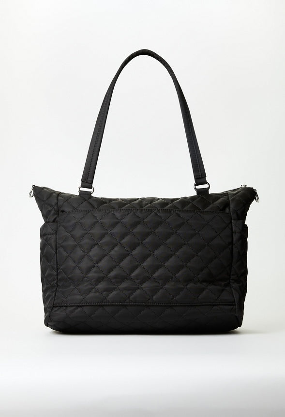 Quilted Tote With Front Pockets Black