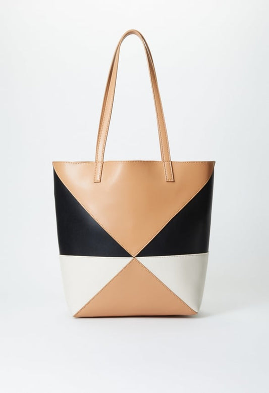 Color Blocked Tote Camel Multi