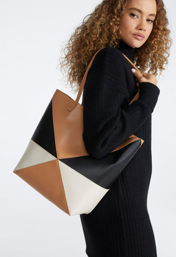 Color Blocked Tote Camel Multi