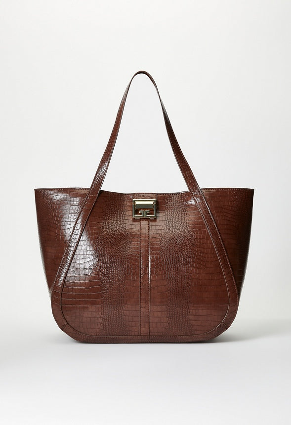 Croc Embossed Tote Coffee