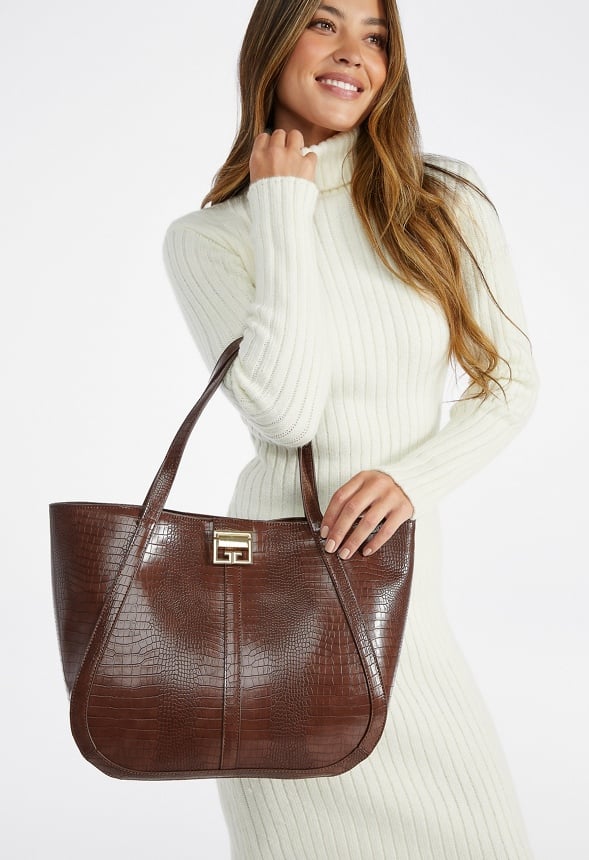 Croc Embossed Tote Coffee