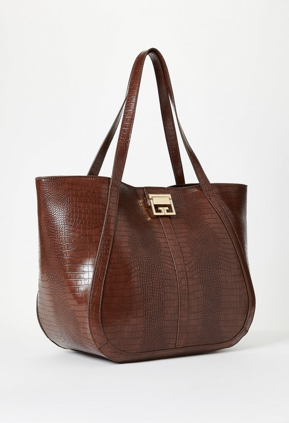 Croc Embossed Tote Coffee