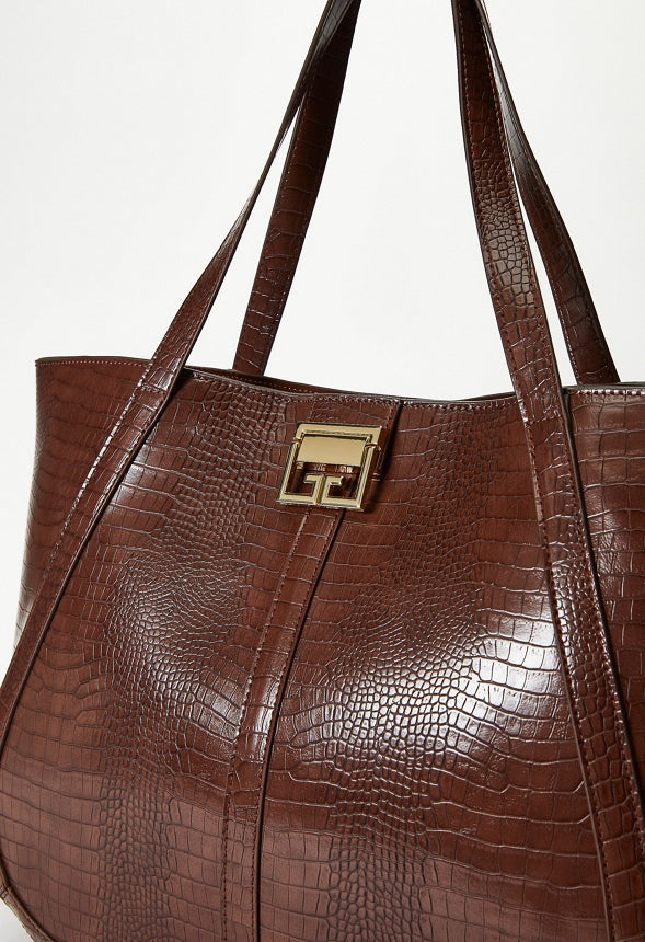 Croc Embossed Tote Coffee