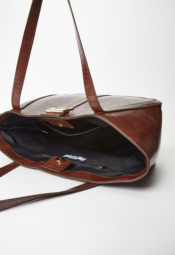 Croc Embossed Tote Coffee