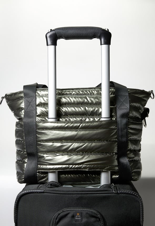 Quilted Nylon Tote Army Green