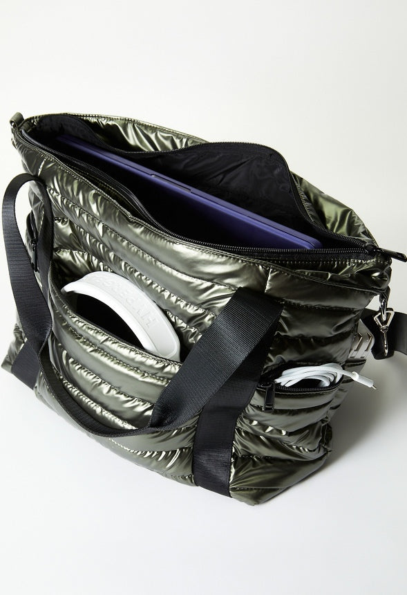 Quilted Nylon Tote Army Green