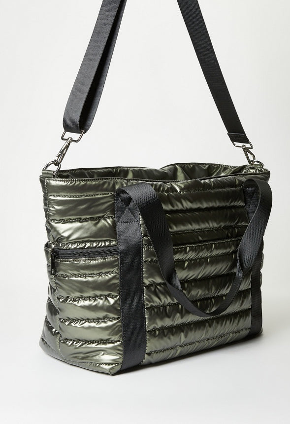 Quilted Nylon Tote Army Green