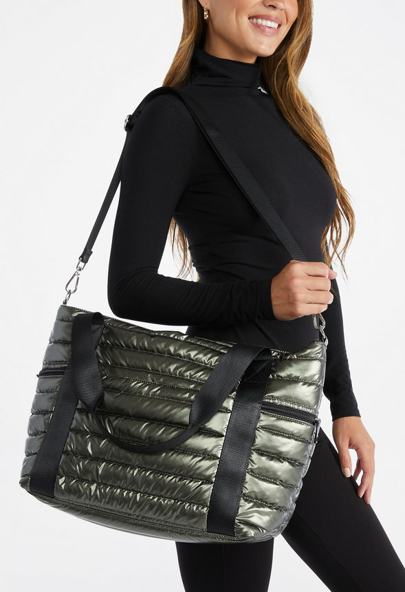 Quilted Nylon Tote Army Green