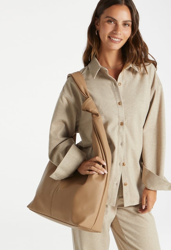 Soft Knot Slouch Tote Taupe