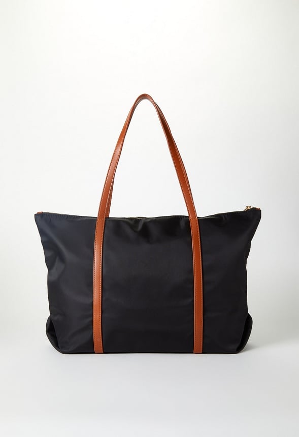 Nylon Tote Black/ Leather Brown