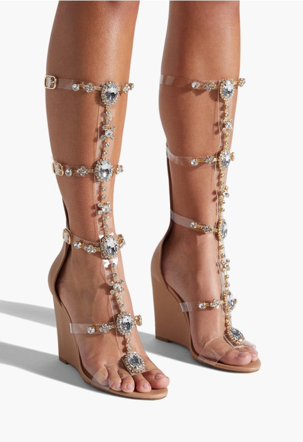 YULANDA JEWELED GLADIATOR WEDGE Beige