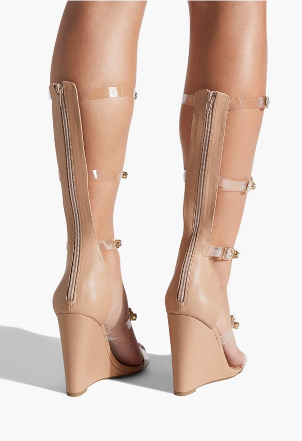 YULANDA JEWELED GLADIATOR WEDGE Beige