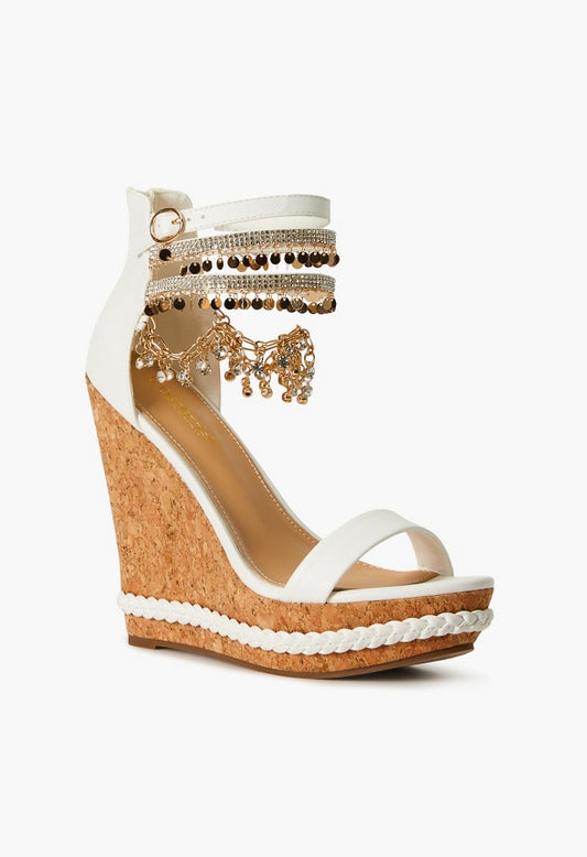 POMELINE EMBELLISHED CORK WEDGE White