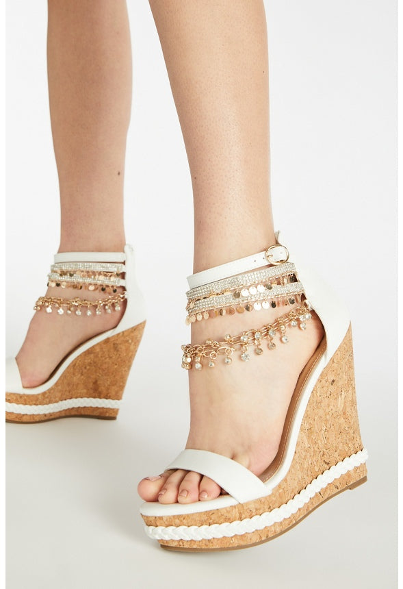 POMELINE EMBELLISHED CORK WEDGE White