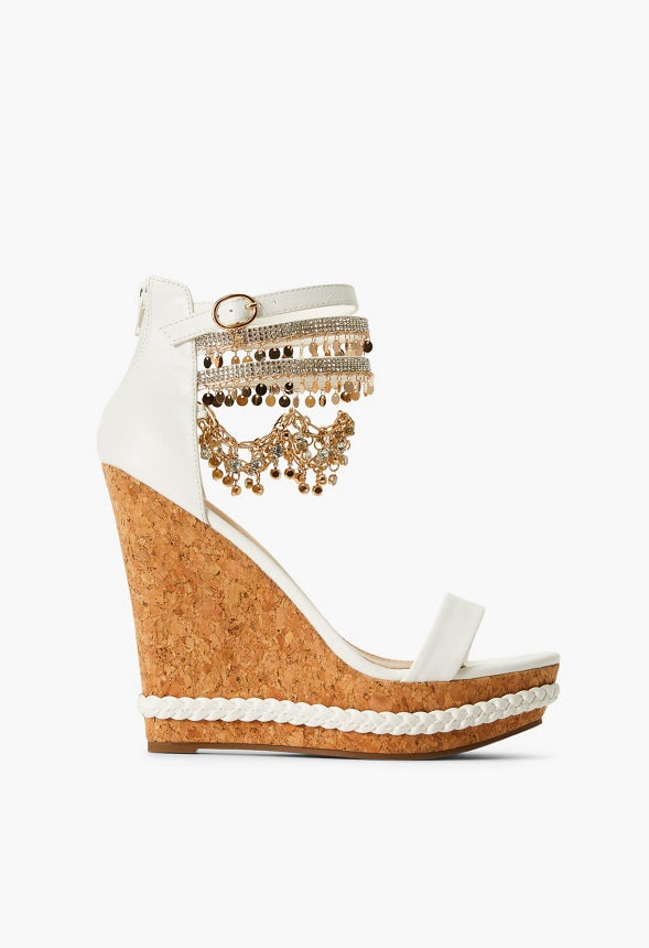 POMELINE EMBELLISHED CORK WEDGE White