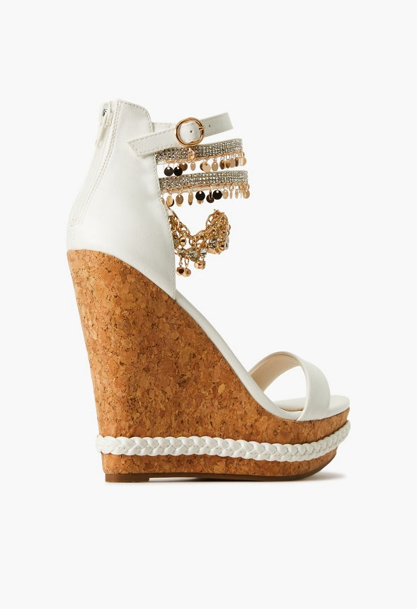 POMELINE EMBELLISHED CORK WEDGE White