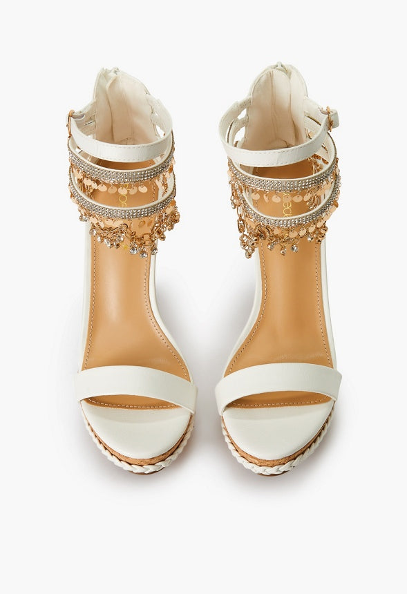 POMELINE EMBELLISHED CORK WEDGE White