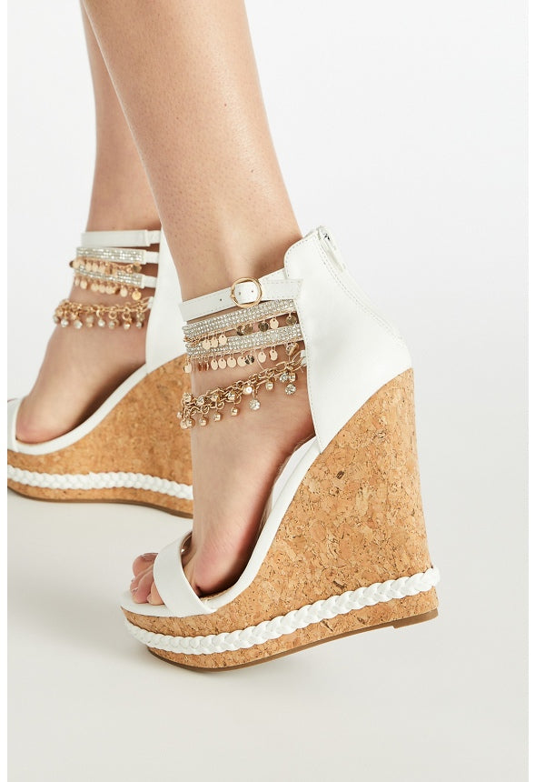POMELINE EMBELLISHED CORK WEDGE White