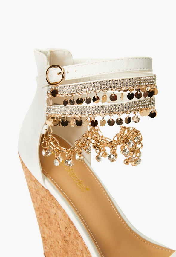 POMELINE EMBELLISHED CORK WEDGE White