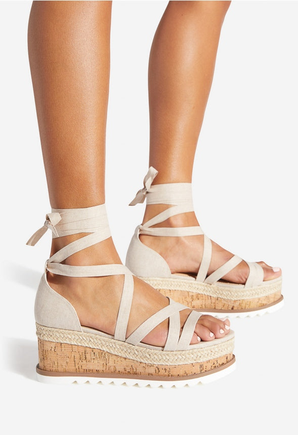 TANDICE LACE UP PLATFORM WEDGE Linen