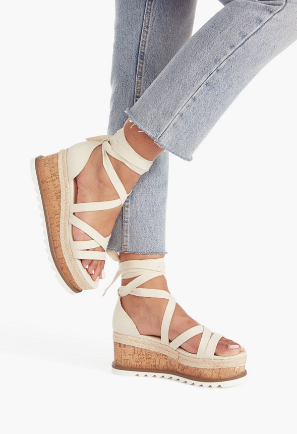 TANDICE LACE UP PLATFORM WEDGE Linen