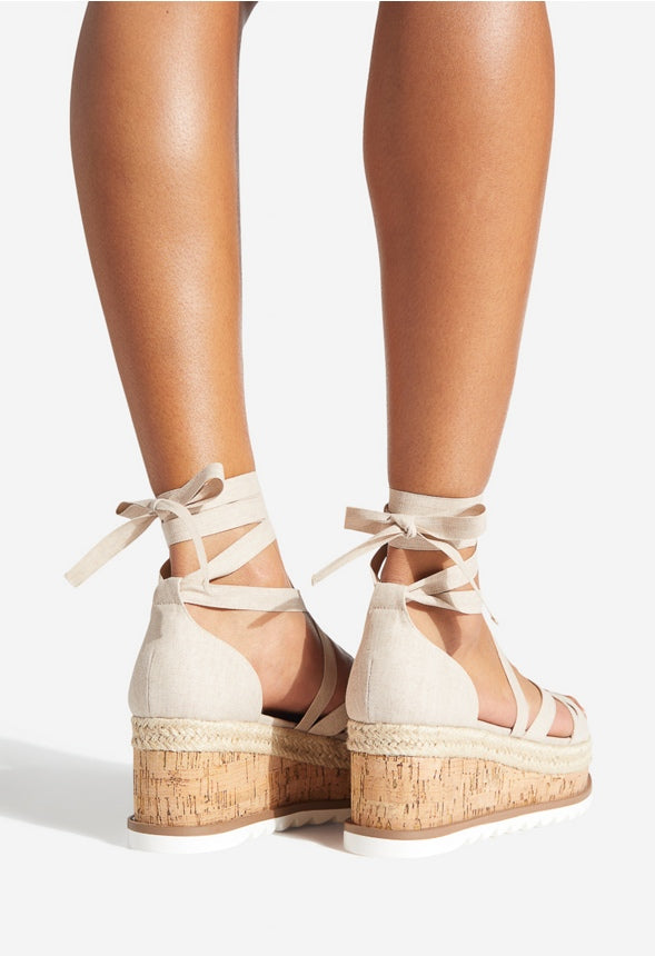 TANDICE LACE UP PLATFORM WEDGE Linen
