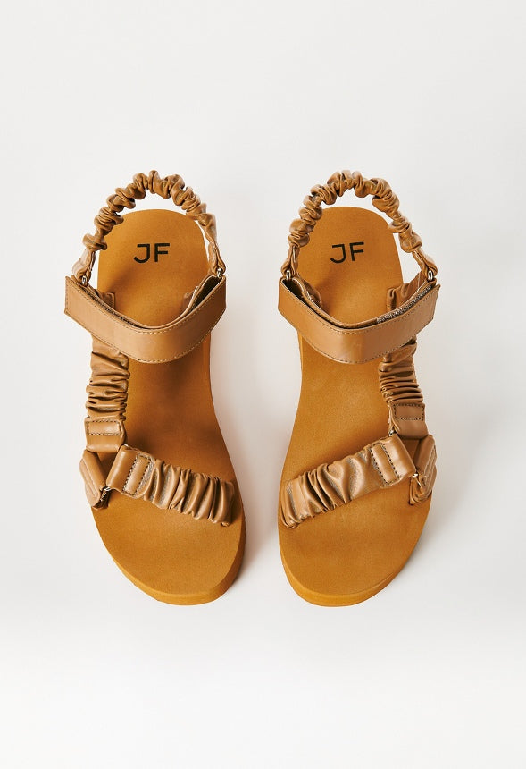 TANEISA RUCHED STRAPPY WEDGE Light Camel
