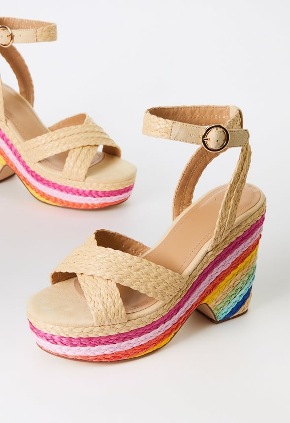 Mia Wedge Sandal Natural/Rainbow Multi