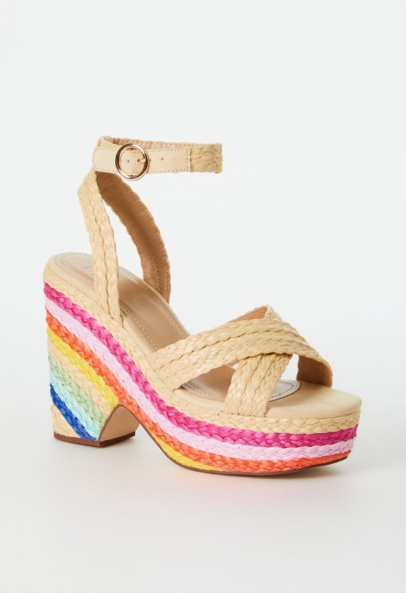 Mia Wedge Sandal Natural/Rainbow Multi