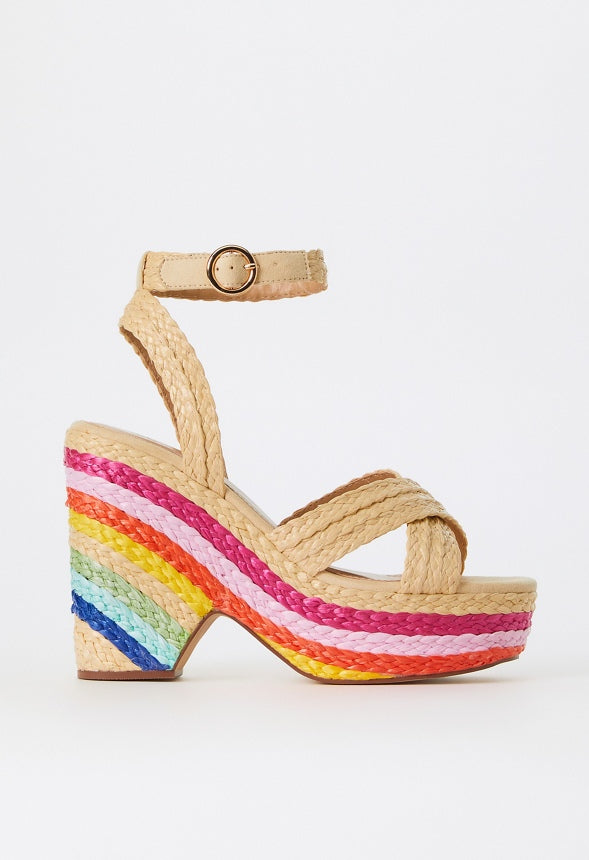 Mia Wedge Sandal Natural/Rainbow Multi