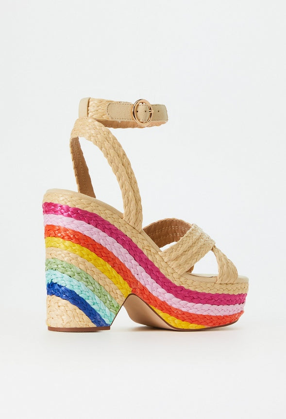 Mia Wedge Sandal Natural/Rainbow Multi