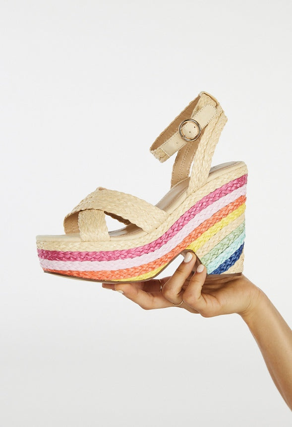 Mia Wedge Sandal Natural/Rainbow Multi