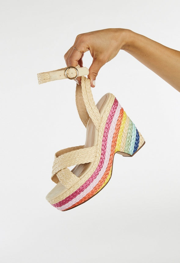 Mia Wedge Sandal Natural/Rainbow Multi