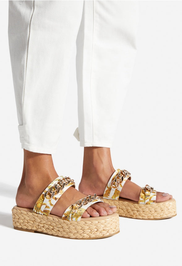 DOLA PLATFORM SANDAL Miami Print White