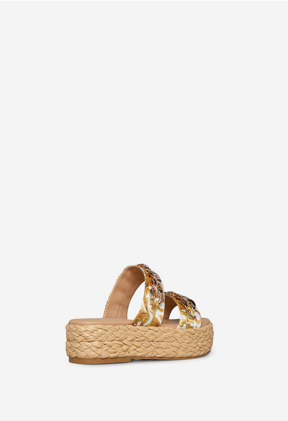 DOLA PLATFORM SANDAL Miami Print White