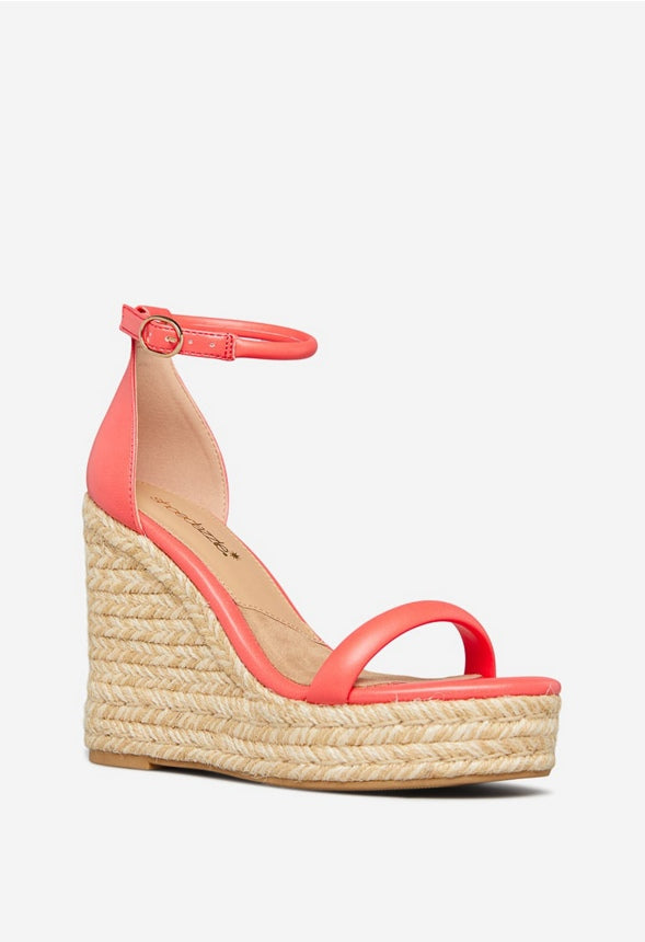 JENNA BUCKLE WEDGE SANDAL Hot Coral