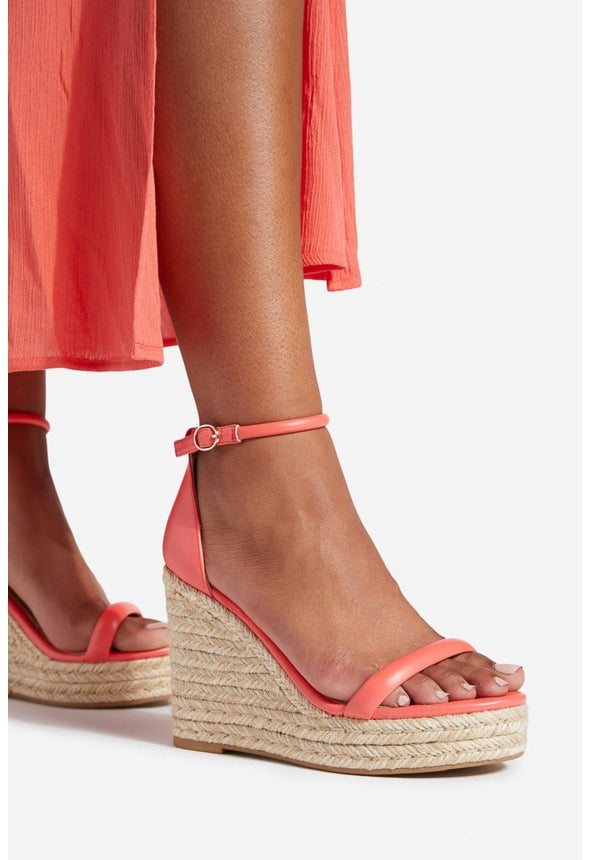 JENNA BUCKLE WEDGE SANDAL Hot Coral