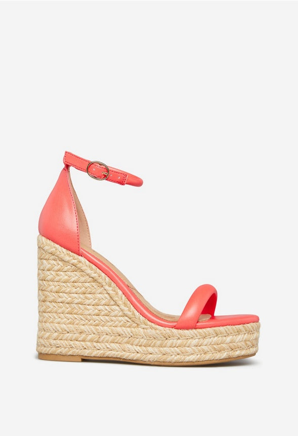 JENNA BUCKLE WEDGE SANDAL Hot Coral
