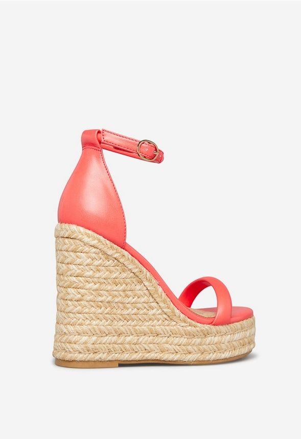 JENNA BUCKLE WEDGE SANDAL Hot Coral