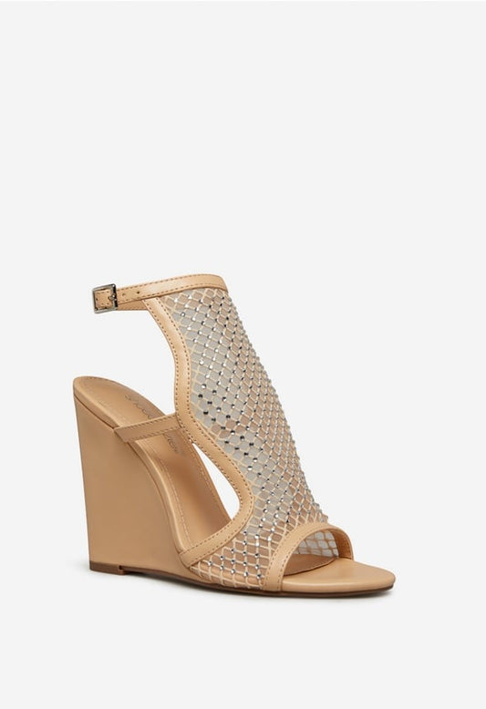 MALOOLOO WEDGE SANDAL Beige Rhinstone